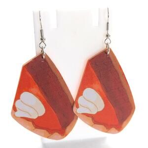 Thanksgiving Pumpkin Pie Slice Figural Lightweight Whimsy Dangle Hook Earrings